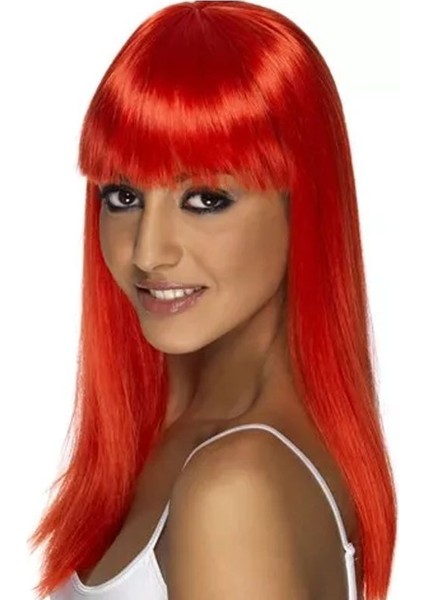 Kırmızı Renk Uzun Parti Peruğu
