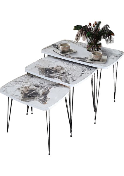 Vnalia Ahşap 3'lü Mis Zigon Sehpa Takımı Metal Firkete Ayaklı fiyatları