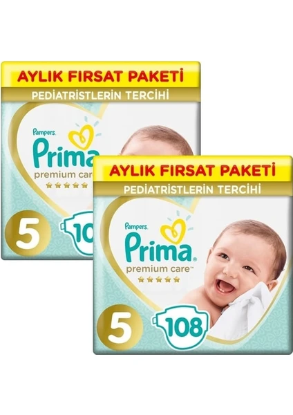 Bebek Bezi Premium Care 5 Beden 108  Aylık Fırsat Paketi x 2