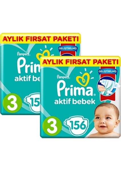 Bebek Bezi Aktif Bebek 3 Beden 156 Aylıkfırsat Paketi x 2