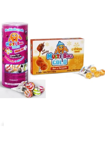 Multi Ball Multivitamin Şekersiz Lolipop+Bal&zencefil Lolipop Pastil