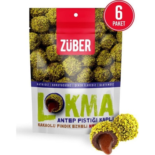 Züber Antep Fıstığı Kaplı Kakaolu Fındık Ezmeli Meyve Topu 96 gr x 6 Paket