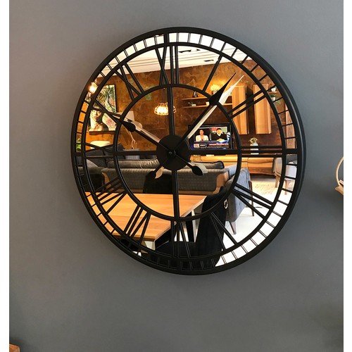 Platin Saat 50 cm Aynalı Siyah Metal Lüks Duvar Saati Fiyatı