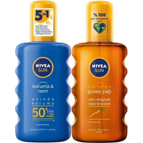 Nıvea Koruma Nemlendirici Güneş Spreyi SPF50+ 200ml + Nıvea Karoten Güneş Yağı 200 ml Sprey