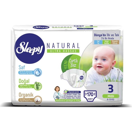 Sleepy Natural Bebek Bezi 3 Numara Midi Süper Fırsat