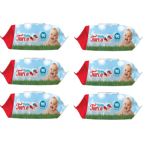 Baby Turco Islak Havlu Mendil Klasik 90 Yaprak 6 Paket Plastik Kapaklı