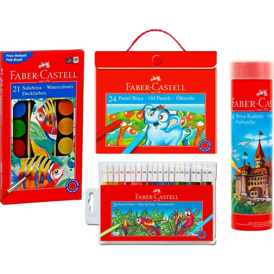 Faber-Castell 4'lü Boyama Seti 24 Renk Pastel+Kuru+Sulu+Keçeli Kalem