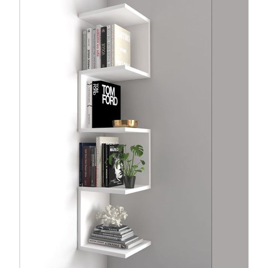 Dekoronya Ivy Zig Zag Duvar Rafı / Kitaplık Beyaz Fiyatı