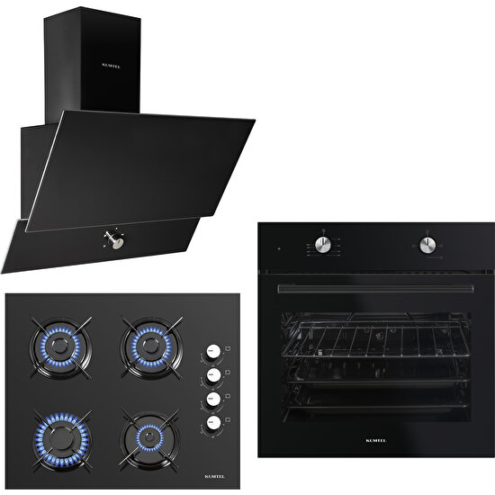 Kumtel Home Siyah Cam Ankastre Set ( DA6-830 Siyah Davlumbaz + KO-40TAHDF Ankastre Siyah Ocak+ B66-S2 (3 Pro 2 Düğme) Siyah Cam Fırın)