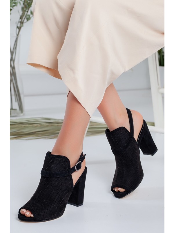 Hayalimdeki Ayakkabı Brisha Siyah Süet Topuklu Sandalet