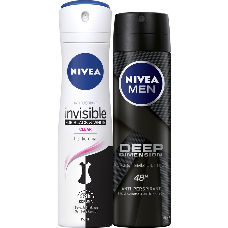 Nivea Black&white Clear Bayan Deosprey 150 Ml+Deep Dimension Erkek Deosprey 150 ml 2'li Paket