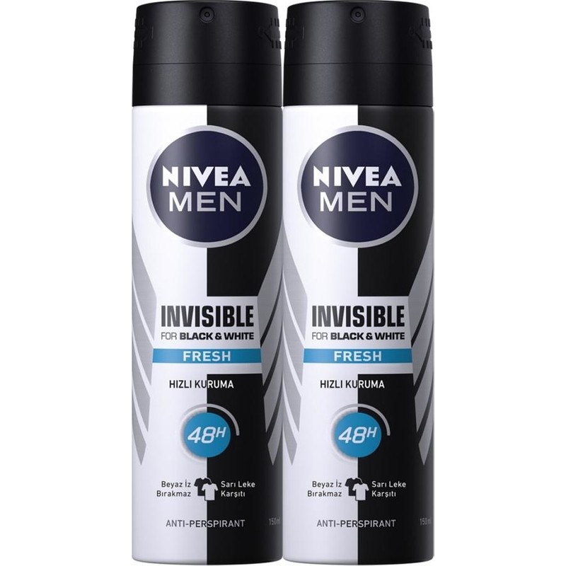 Nivea Spreydeo Invisible Black & White Fresh Erkek 150 ml 2'li Avantaj Paketi Hızlı Kuruma