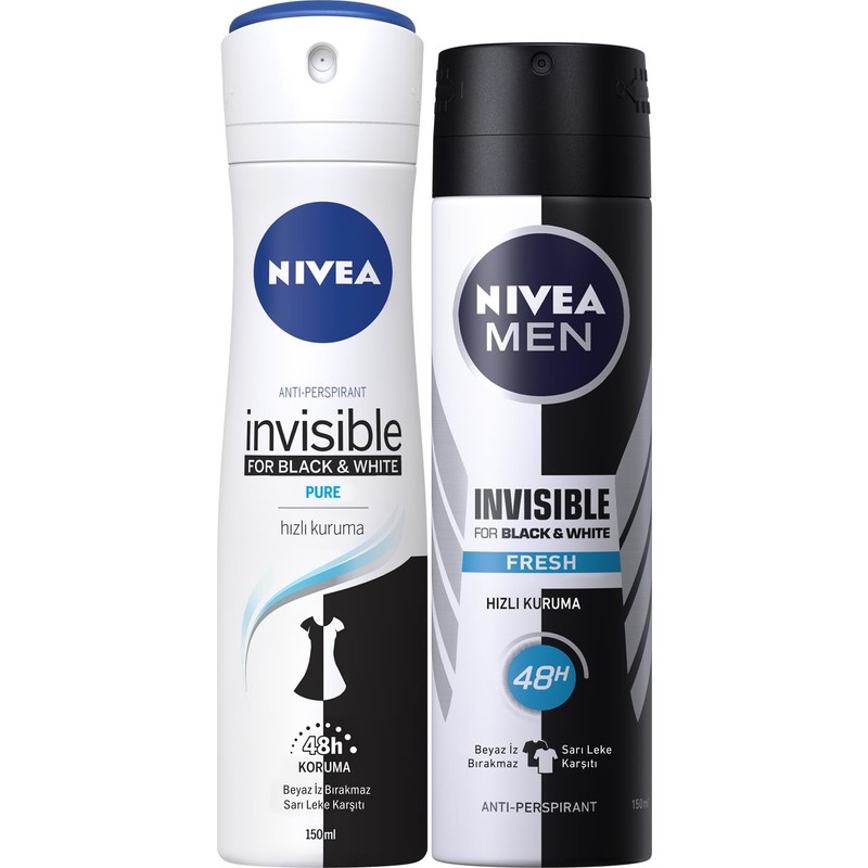 Nivea Black&white Pure Bayan Deosprey 150 Ml+Black&white Fresh Erkek Deosprey 150 ml 2'li Paket