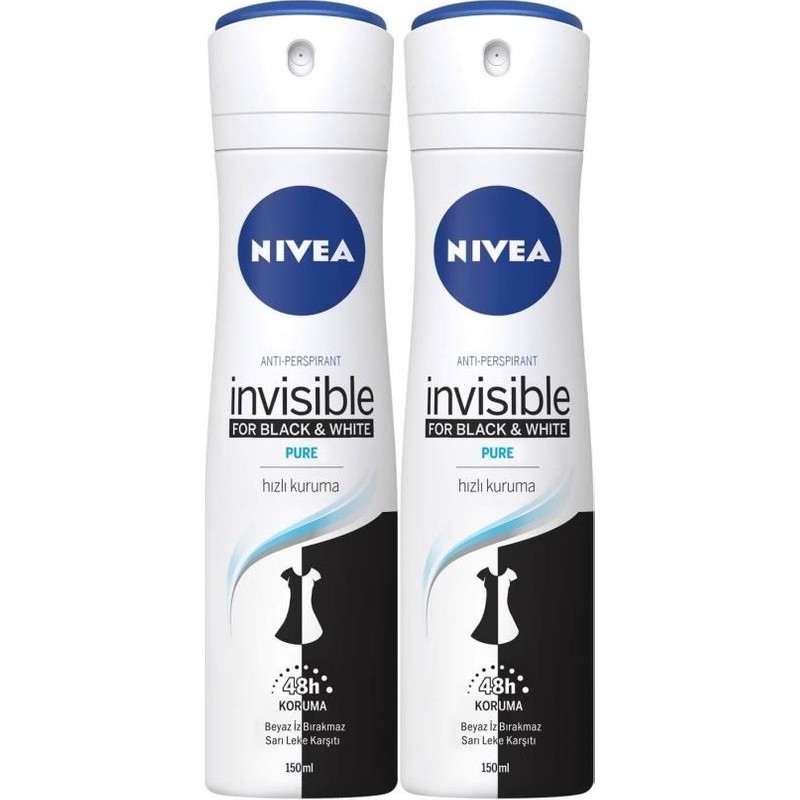 Nivea Kadın Sprey Deodorant Black&White Pure 150 ml X2 Adet