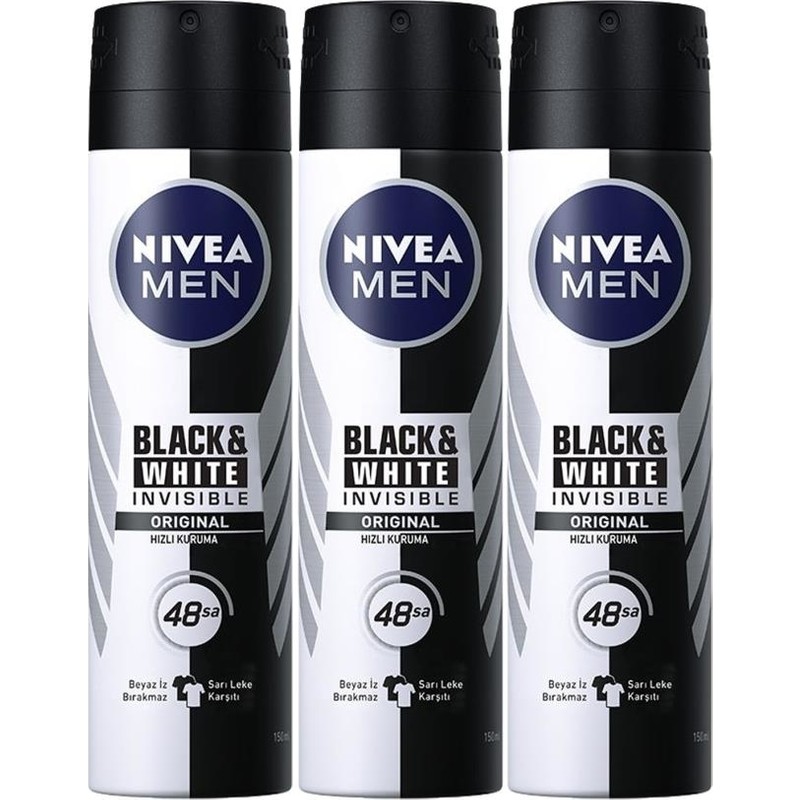 Nivea Invisible Black&white Power Sprey Deodorant 150ML Erkek 3 Lü Set