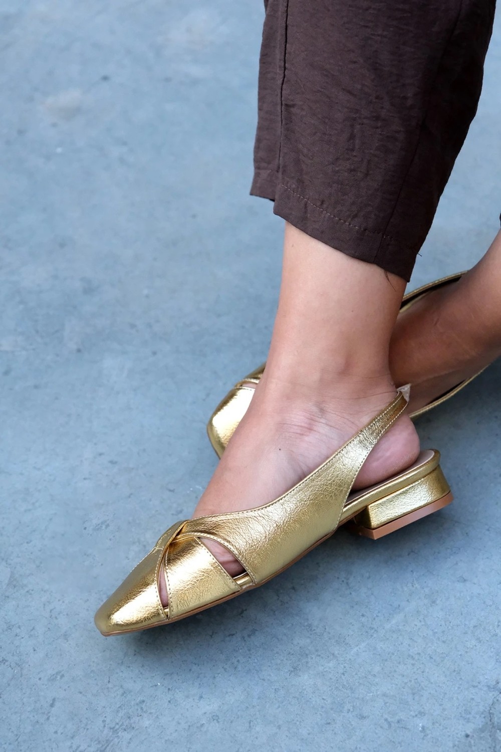 Laminta Goldie Turuncu Düz Casual Kadın Babet görsel 3