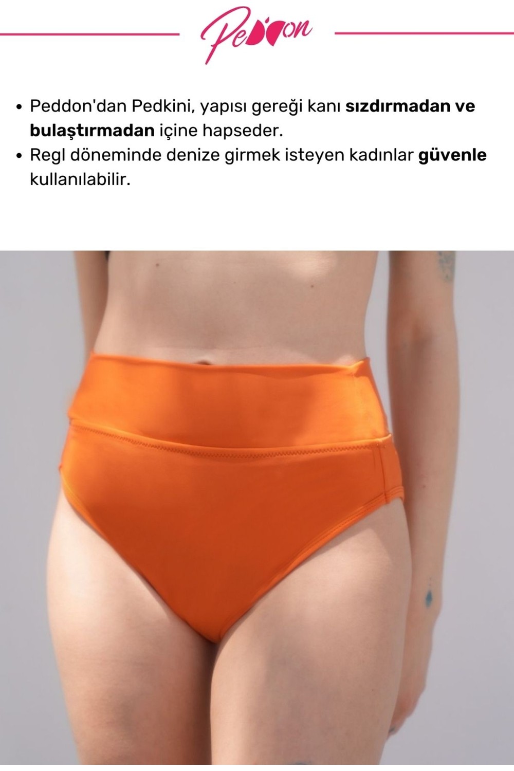 Peddon Regl Dönemine Özel Konforlu Pedkini Mayo Altı Eco Friendly Swimwear Süper Emici Yüksek Bel Bikini Altı Siyah Regl Mayosu görsel 2