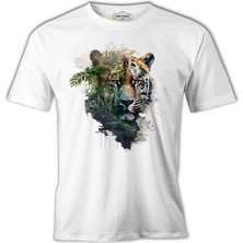 Tiger Head With Jungle Exposure Beyaz Erkek Tshirt