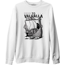 Lord T-Shirt Viking Ship To Vallaha Beyaz Erkek Kalın Sweatshirt