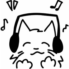 Müzik Dinleyen Kedi Sticker Siyah 20X20 cm