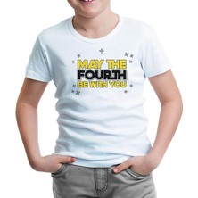 Lord T-Shirt May The Fourth Be With You With Stars Beyaz Çocuk Tshirt