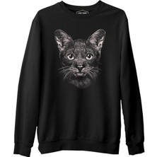 Lord T-Shirt Cat Realistic Siyah Erkek Kalın Sweatshirt
