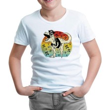 Lord T-Shirt Pirate Dinosaur With Pi Background Beyaz Çocuk Tshirt