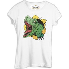 A Dinosaur Tearing Up The Tshirt Beyaz Kadın Tshirt