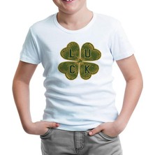 Four Leaf Luck Clover Beyaz Çocuk Tshirt