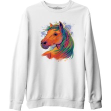 Lord T-Shirt Horse With Colorful Hair Beyaz Erkek Kalın Sweatshirt