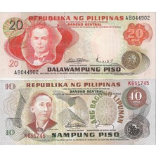 Emir Collection Filipinler 1981 Yılı 10/20 Piso Yabancı Kağıt Para Set Çil (Unc) Koleksiyon Para