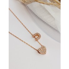 925 Ayar Gümüş Zirkon Taşlı Gold Kalp Kadın U Harf Trend Kadın Kolye Sevgililer Günü Hediye