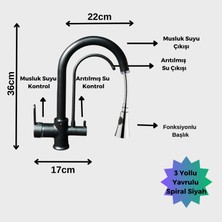 Arıtmacı Wpl Spiralli 3 Yollu Yavrulu Su Arıtma Cihazı Musluğu(Siyah)