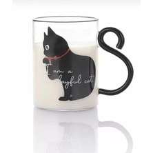 Simya Home Kedi Figürlü Isıya Dayanıklı Borosilikat Cam Bardak Kupa Kedili Kuyruğu Saplı