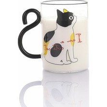 Simya Home Kedi Figürlü Isıya Dayanıklı Borosilikat Cam Bardak Kupa Kedili Kuyruğu Saplı