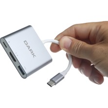 Dark 3in1 USB3.1 Type C Erkek - USB 3.0 / HDMI Dönüştürücü (4K UHD)/USB 3.1 Type C Şarj Dönüştürücü(DK-AC-U31X32)