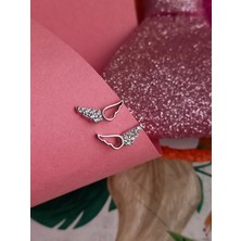 925 Ayar Gümüş Zirkon Taşlı Melek Kanat Figür Trend Çivili Gümüş Kadın Küpe Yılbaşı Yeni Yıl Hediye