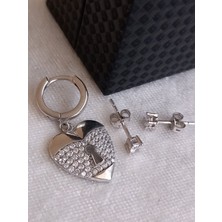 925 Ayar Gümüş Zirkon Taşlı Helix Trend Aşk Kilit Kadın Erkek Küpe Yılbaşı Yeni Yıl Hediye