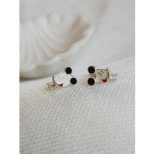 925 Ayar Gümüş Mıckey Mause Gümüş Renk Mineli Çocuk Çengelli Küpe Yılbaşı Yeni Yıl Hediye