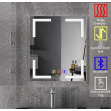 Buğusan 70X100 cm Bluetoothlu Buğu Çözücülü Dokunmatik Işıklı Kumlamalı Banyo Aynası