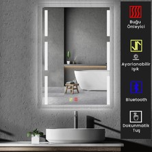 Buğusan 80X100 cm Bluetoothlu Buğu Çözücülü Dokunmatik Işıklı Kumlamalı Banyo Aynası