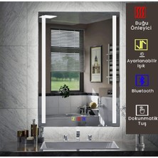 Buğusan 80X120 cm Bluetoothlu Buğu Çözücülü Dokunmatik Işıklı Kumlamalı Banyo Aynası