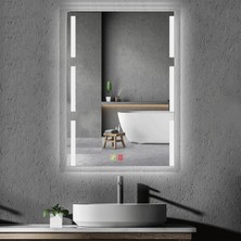 Buğusan 70X100 cm Buğu Çözücülü Dokunmatik Işıklı Kumlamalı Banyo Aynası