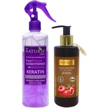 Naturix Keratin Bakım İki Fazlı Sıvı Saç Kremi 400 ml + Nar Meyve Özlü El - Yüz - Vücut Bakım Kremi 250 ml