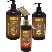 Naturix Tuzsuz Keratin Şampuan 600 ml + 500 ml Keratin Saç Kremi + 250 ml Nar Özlü El, Yüz Vücut Kremi 3'lü Set