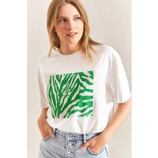 ARV Moda Baskılı Basic Bisiklet Yaka Örme T-Shirt Önü Yeşil