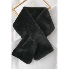 Bahels Siyah Renk Trend Peluş Atkı