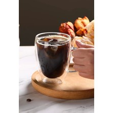 Tilbe Home Çift Cidarlı Bardak Cam Kupa 310 ml Ev Ofis Espresso Kahve Sunum Bardağı Isıya Dayanıklı Kahve Fincanı Borosilikat Kulplu Çay Bardağı