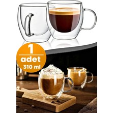 Tilbe Home Çift Cidarlı Cam Bardak Kupa 310 ml Ev Ofis Espresso Kahve Fincanı Borosilikat Kulplu Çay Bardağı