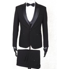 Jan Carlucci Slimfit Siyah Şal Yaka Damatlık Takım Ceket - Yelek - Pantolon - Gömlek - Papyon